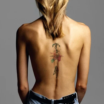 Aquarela Bússola Pena Impermeável Tatuagem Temporária Adesivo Preto Âncora Fake Tattoos o Flash Tatoos Braço de Arte no Corpo, para as Mulheres, Homens