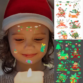 Natal Das Crianças Tatuagem Temporária Adesivos De Animais Dos Desenhos Animados De Papai Noel Árvore De Natal, Boneco De Neve Corpo Arte Decoração Luminosa Adesivos