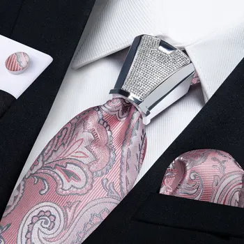 Moda cor-de-Rosa Paisley Casamento Formal Gravata de Seda do Lenço de Punho Designer de Laço Fivela de Mens Laço de Pescoço Conjunto de 8cm de Presente Para Homens