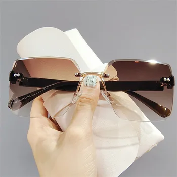 KAMMPT 2022 Vintage sem aro de Óculos de Sol Homem a Moda de Óculos de Luxo Vintage Tendências Marca Designer UV400 Sombras para Mulheres