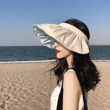 Simplicidade Chapéus para Mulheres UPF 50+ UV de Proteção de Sol Conversível Praia Viseira Chapéu Grande Borda de Verão Pac
