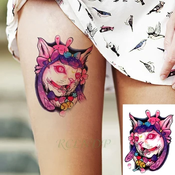 Impermeável da etiqueta Temporária Tatuagem desenhos animados escuridão gato arco flash de cor tatto falsa tatoo lado do corpo de tatuagens para mulheres, homens