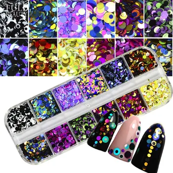 Nail art com cores misturadas tamanho discos, ultra-fino terno, uma variedade de correspondência de cores de discos, unhas DIY de lantejoulas jóias