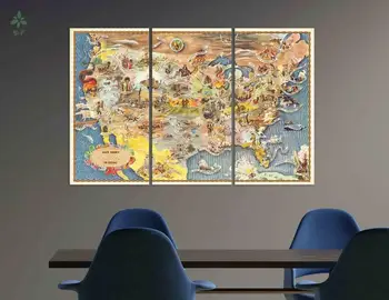 Colorido, Vintage Mapa Dos Eua Original Lona De Arte De Presente Para A American Cor Antiga E Histórica Da Pintura A Óleo De Impressão