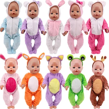 De 18 Polegadas Boneca de Pelúcia Pijama de Uma Peça de Terno e Headband Para 18 Polegadas &Bebê recém-Nascido Geração de Aniversário da Menina do Brinquedo Presentes