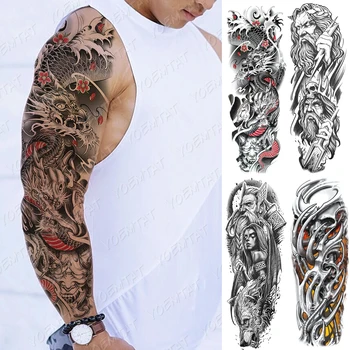 Grande Impermeável Da Etiqueta Temporária Tatuagem Japonesa Dragon Prajna Koi Tattoos Da Arte Do Corpo Coxa Braço Completo Falso Manga Tatto Mulheres Homens