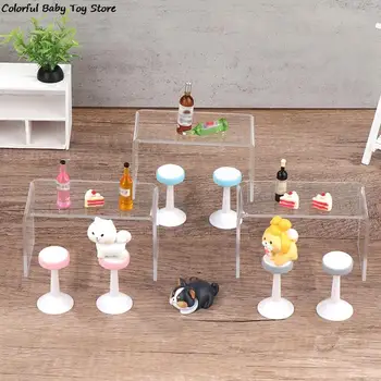 1Set 1:12 Casa de bonecas em Miniatura Balcão de Bar Cadeira de Mesa de Mesa de Jantar Mesa de Café Modelo de Decoração de Sala de estar de Brinquedo