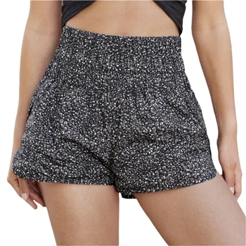 Mulheres de Verão Casual Solta Calças Curtas Resumo de Impressão Elástico de Cintura Alta, Shorts de roupas de Praia