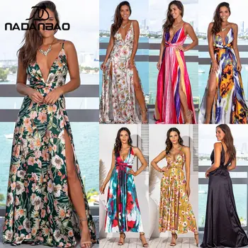 NADANBAO 2021 Verão Floral Vestido de Praia Elegante, Sexy Suspender Streetwear Roupas Casuais Viagens à beira-Mar da Praia de Vestido das Mulheres