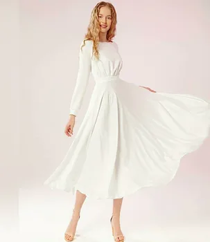 Elegante Curto O Decote De Vestidos De Noiva De Uma Linha-V-Voltar Marfim Comprimento De Chá De Vestes De Mariée Vestido De Noiva Para Mulheres