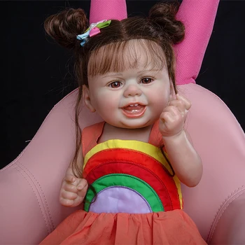 55CM Bebê Reborn Dolls Smiley de Silicone Corpo de arco-íris Roupas de Presente Para as Crianças