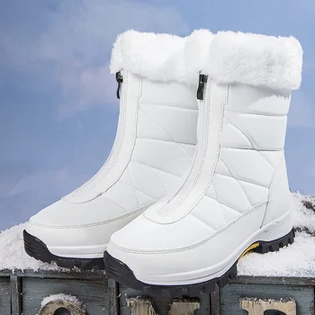 Inverno ao ar livre Impermeável Branca Botas de Mulheres de Plataforma Zip Plushed Botas de Neve Mulher de Caminhadas, o Tênis Tamanho 42 botas mujer invierno