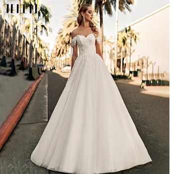 2022 Vestido De Noiva Encantador Branco Para As Mulheres, A Linha Lace Fora Do Ombro Sweep Trem Vestido De Noiva De Vestido De Noiva