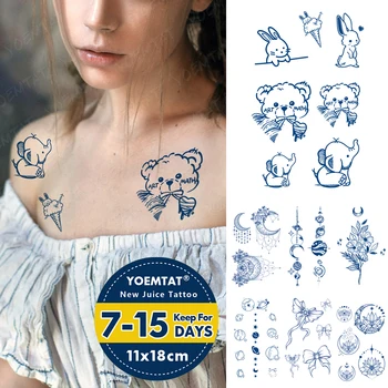 Semi-Permanente Impermeável Da Etiqueta Temporária Tatuagem De Urso Elefante Coelho Bonito Flash Tatto Com Duração De Tinta De Ervas Corpo Arte Falsa Tatoo