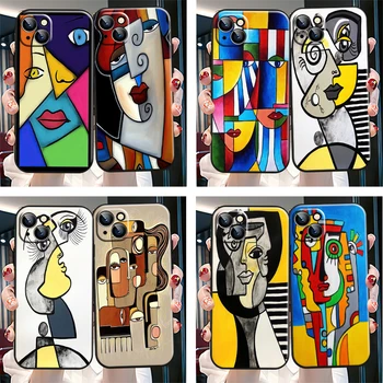 De Picasso a Arte Abstrata Pintura de Telefone de Caso Para o iPhone 13 12 11 Pro Mini X XR XS Max SE 5 6 6 7 8 Mais de TPU Silicone Líquido Coque