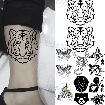 Preto Geométricas Tigre De Tatuagens Temporárias Para As Mulheres Adultas Spartan Realista Animais Falso Da Tatuagem Da Arte Corporal Pintura Impermeável De Tatoo