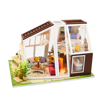 Inacabado DIY em Miniatura Casa de bonecas de Madeira, de Casa de Boneca Brinquedos Presentes