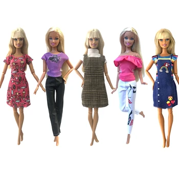 NK 5 Pcs/Jogos de Moda Artesanal Mistura de Estilo de Roupa Casual, Vestido de Vestir Boneca de Roupas para a Boneca Barbie Acessórios Brinquedos