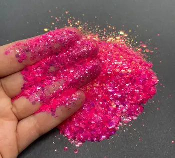 50 g de pedaços de Glitter Mix - Neon e Iridescente cor-de-rosa com glitter para a arte do prego-de-Rosa Glitter Robusto Mistura de Glitter, a Mudança de Cor do Glitter
