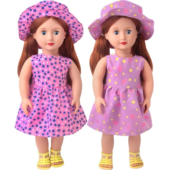 De 18 Polegadas de Boneca Americana Roupas de Meninas de Verão Star Holiday Estilo de Vestido + Chapéu de Bebê Nascido de Brinquedos Acessórios de 43 Cm Menino Bonecas c958