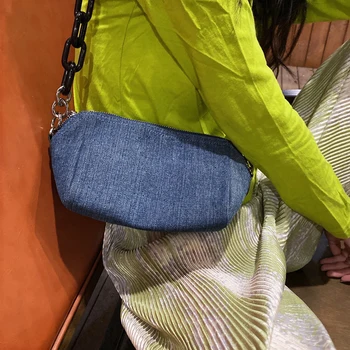2022 Tendência da Moda Novo Shopping Feminina Bolsas Grossa Cadeia de Luxo Designer nas Axilas Bolsa de Ombro de Jeans, Bolsas Saco de Mulheres