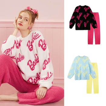 Barbie Inverno, Pijamas De Pelúcia Terno Kawaii Girls Grosso Coral De Lã Quente Loungewear Anime Mulheres, Casa, Roupas De Presentes De Aniversário