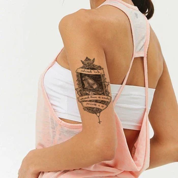 Oceano SailingTemporary Etiqueta da Tatuagem Asa Negra inglês Letras Cruz Falso Tatto Impermeável Tatoos Braço Laege Tamanho para Mulheres, Homens
