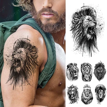 Impermeável da Etiqueta Temporária Tatuagem besta animal realista esboço de Tatuagens de Leão Família Lealdade Arte no Corpo, Braço Falsa Tatoo Homens Mulheres