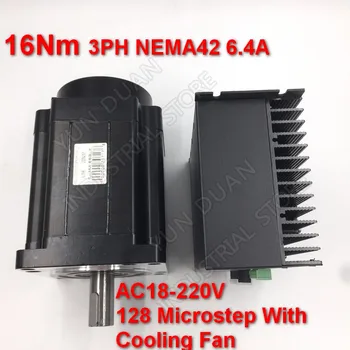 16Nm 110mm NEMA42 6.4 UM Motor de Passo Driver Kit 3PH 32 DSP AC18-220V 128 Microstep Com Ventilador de Refrigeração de Alto Torque Para CNC