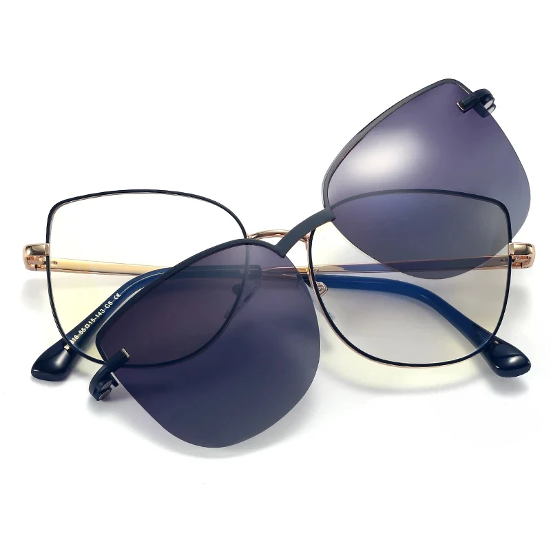 Moda De Olhos De Gato De Óculos De Armação De Mulheres 2 Em 1 Clip Em Óculos De Sol Ímã Vintage Miopia Óptico De Óculos Magnético Armações De Grau